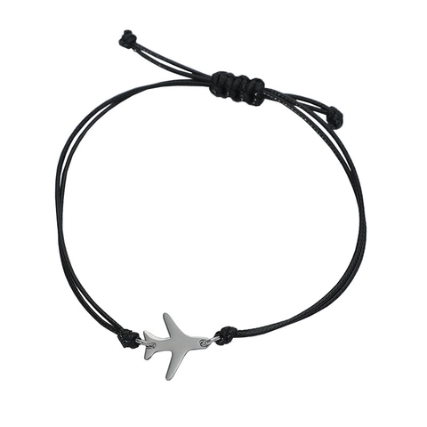 Bracciale Minimalista in Corda Intrecciata con Ciondolo a Forma di Aereo in Acciaio Inossidabile per Uomo Donna Gioielli da Viaggio Lucidi Regolabili