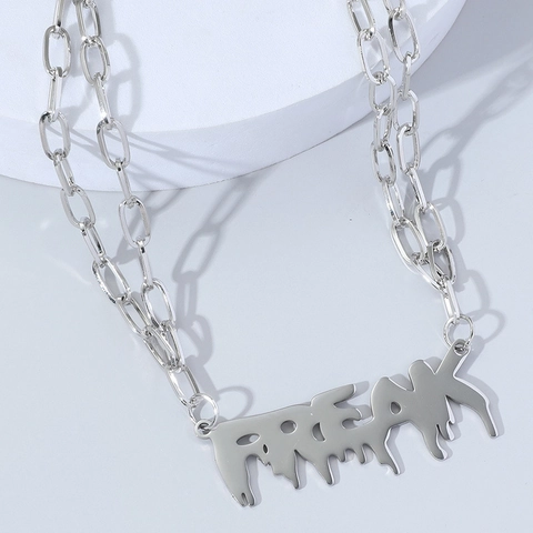 Stainless Steel Freak Letter Pendant Necklace Melting Drip Effect Hip Hop Streetwear Paperclip Chain For Men Women Jewelry