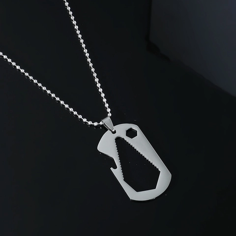 Collana Multi-strumento in Acciaio Inossidabile Apribottiglie Chiave Esagonale Ciondolo Piastrina Militare Stile Hip Hop Gioielli