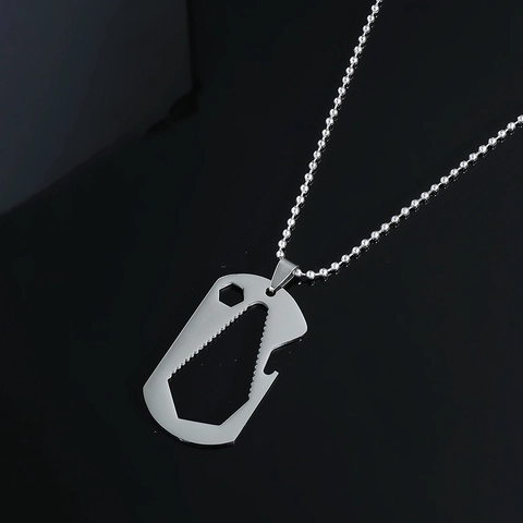 Collana Multi-strumento in Acciaio Inossidabile Apribottiglie Chiave Esagonale Ciondolo Piastrina Militare Stile Hip Hop Gioielli