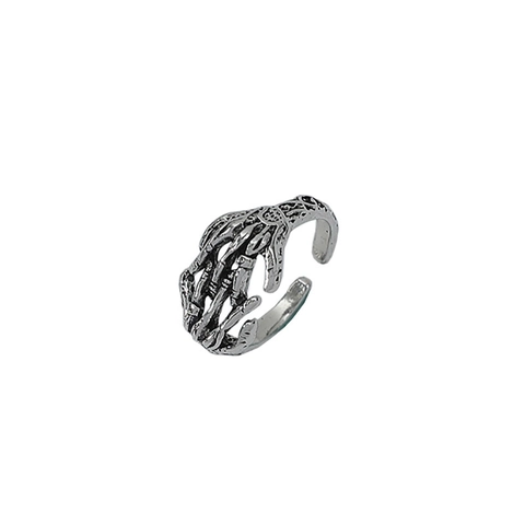 Vintage Antiksilber Skeletthand Umarmung Offener Ring Für Herren Damen Gothic Punk Distressed Legierung Verstellbarer Fingerring Schmuck
