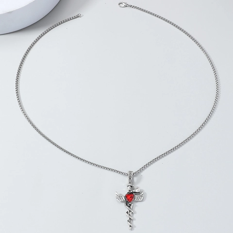 Collana Con Ciondolo A Spada Gotica Lega Serpente Ala Cuore Rosso Gemma Punk Retro Hip Hop Gioielli