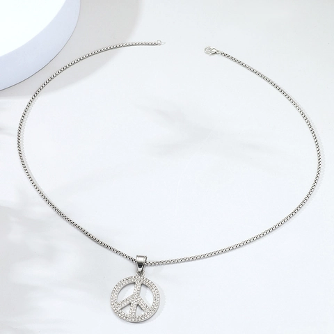 Hip Hop Vredesteken Hanger Halsketting Legering Ingelegde Strass Boxketting Streetwear Sieraden Voor Mannen Vrouwen Mode Cadeau