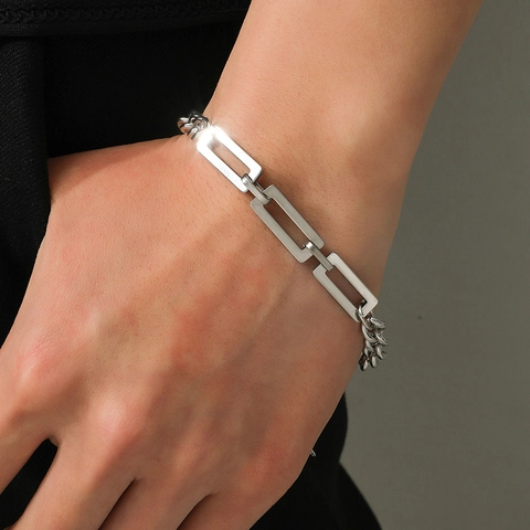 Μινιμαλιστικό Βραχιόλι από Ανοξείδωτο Ατσάλι με Κουβανέζικη Αλυσίδα Γεωμετρικό Σχέδιο Ορθογώνιο Hip Hop Κοσμήματα