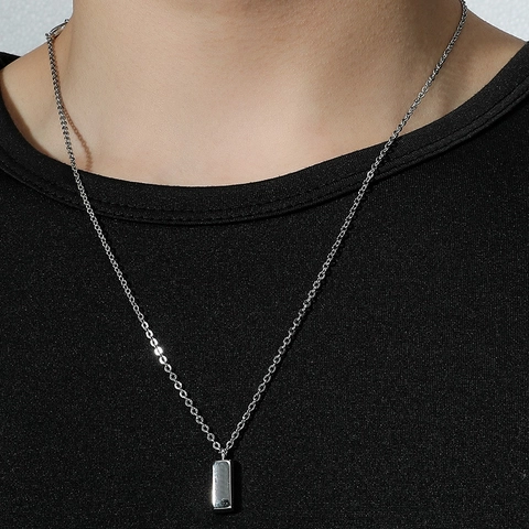 Minimalist Stainless Steel Rectangle Pendant Necklace For Men Women Simple Polished Steel Bar Charm O-Chain Clavicle Necklace Jewelry Gift