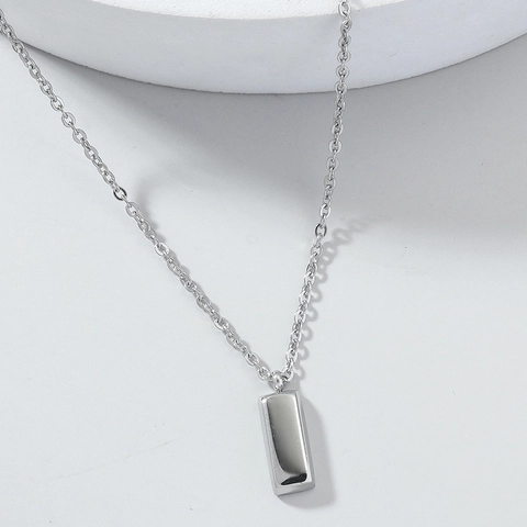 Minimalist Stainless Steel Rectangle Pendant Necklace For Men Women Simple Polished Steel Bar Charm O-Chain Clavicle Necklace Jewelry Gift