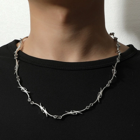 Collana Punk a Catena a Filo Spinato per Uomo Donna Hip Hop Collana in Lega d'Argento Gioielli Streetwear Minimalisti Industriali