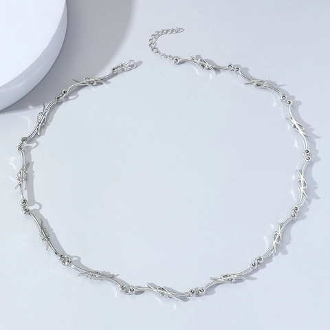 Collana Punk a Catena a Filo Spinato per Uomo Donna Hip Hop Collana in Lega d'Argento Gioielli Streetwear Minimalisti Industriali