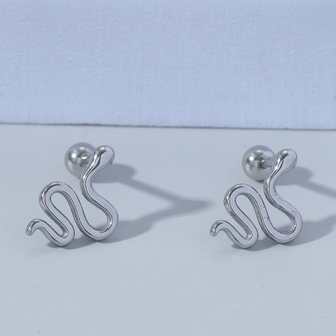 Boucles d'Oreilles Clous Serpent Argent Minimalistes Pour Femmes Alliage Vague Forme en S Boucles d'Oreilles Animal avec Tige Titane