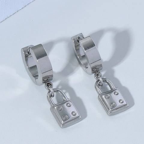 Orecchini a Cerchio con Ciondolo a Lucchetto in Acciaio in Stile Industriale Punk Per Uomo Donna Y2K Gothic Gioielli Polished