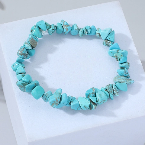 Pulsera Étnica de Piedra Natural Irregular para Hombre y Mujer Pulsera Elástica Minimalista de Cuentas de Turquesa Ojo de Tigre