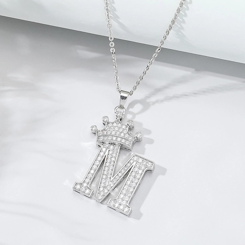 Collana con Ciondolo a Lettera M Corona in Lega di Strass Hip Hop Iced Out Catena a O Per Uomo Donna Gioielli di Moda Regalo