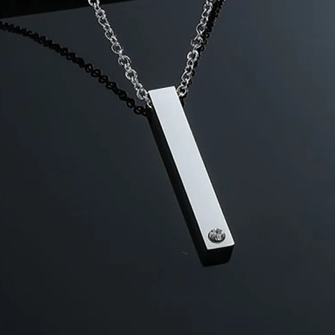 Minimalistische Edelstahl Rechteck Anhänger Halskette Für Herren Damen Poliert Geometrische Bar Strass Eingelegt Modeschmuck