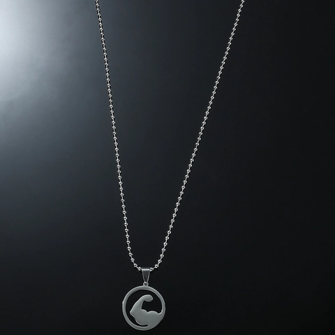 Edelstahl Fitness Muskulöser Arm Anhänger Halskette Rund Hohl Bizeps Kugelkette Gym Sportlich Hip Hop Schmuck Unisex
