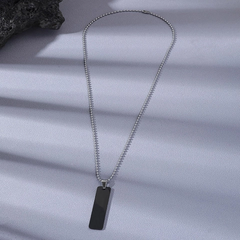 Stainless Steel Rectangle Pendant Necklace Minimalist Geometric Ball Chain Jewelry For Men Women Simple Couple Gift