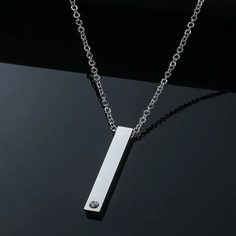 Minimalistische Edelstahl Rechteck Anhänger Halskette Für Herren Damen Poliert Geometrische Bar Strass Eingelegt Modeschmuck