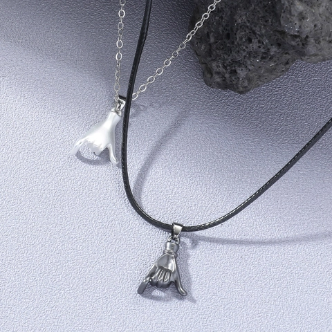 Collana in Lega di Acciaio Inossidabile con Pendente a Gesto Shaka Coppia per Gioielli di Amicizia Catena Corda Argento Nero