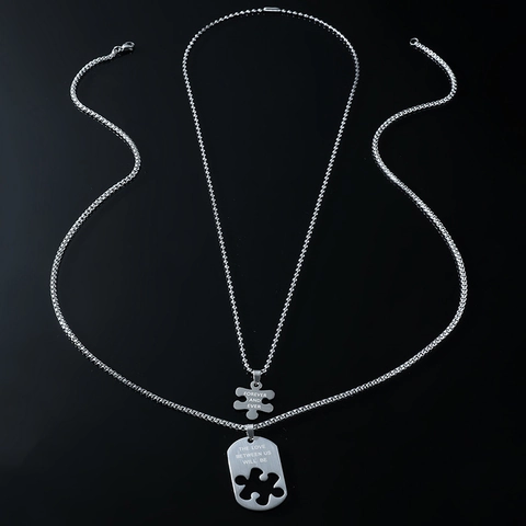 Edelstahl Puzzle Anhänger Halsketten Für Paare Unisex Silber Forever Schriftzug Layered Hip Hop Schmuck