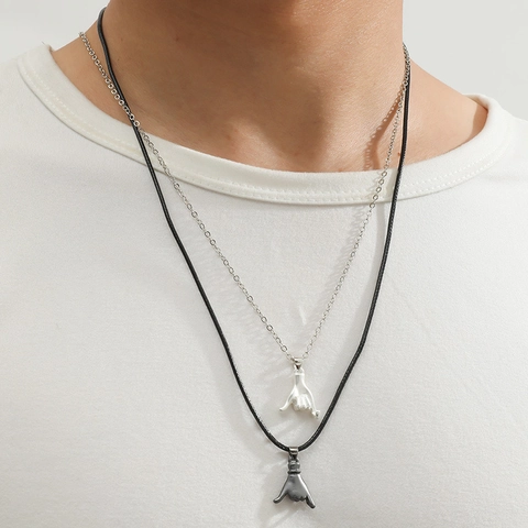 Collana in Lega di Acciaio Inossidabile con Pendente a Gesto Shaka Coppia per Gioielli di Amicizia Catena Corda Argento Nero