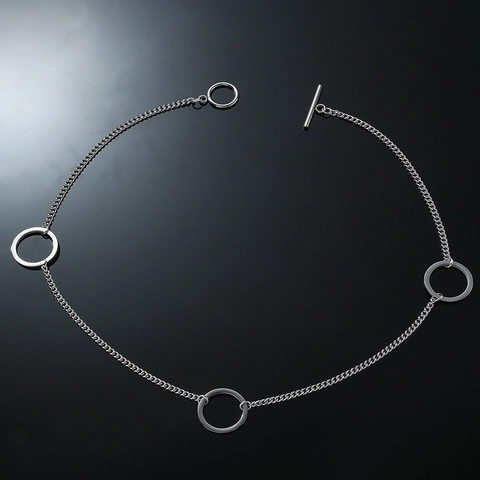 Minimalist Stainless Steel Geometric Circle Chain Necklace With OT Toggle Clasp Punk Hip Hop Silver Tone Jewelry For Men Women