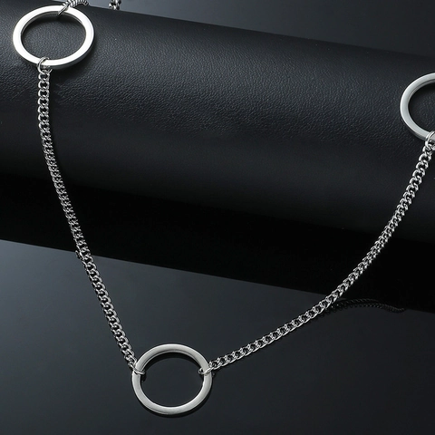 Minimalist Stainless Steel Geometric Circle Chain Necklace With OT Toggle Clasp Punk Hip Hop Silver Tone Jewelry For Men Women