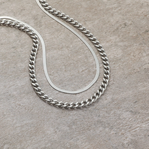 Minimalist Stainless Steel Double Layer Necklace For Women Men Silver Color Curb Link Snake Bone Chain Hip Hop Jewelry Gift