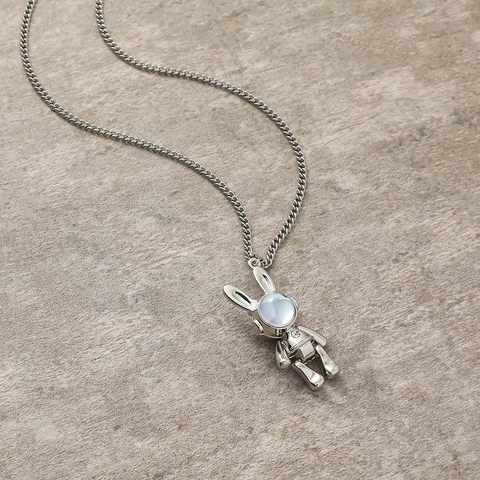 Collana con Pendente a Forma di Coniglio Meccanico in Lega e Strass Gioielli Robot Bunny Trendy Catena Mobile per Accessori Quotidiani Unisex