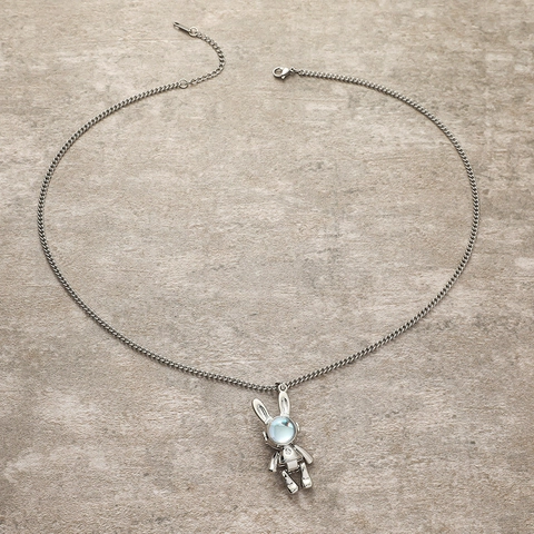 Collana con Pendente a Forma di Coniglio Meccanico in Lega e Strass Gioielli Robot Bunny Trendy Catena Mobile per Accessori Quotidiani Unisex