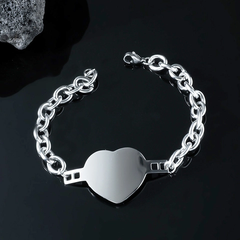 Bracciale a Catena in Acciaio al Titanio Minimalista Cuore Quadrato Tondo Pendente a Forma di Lama Bracciale Gioielli per Uomo Donna