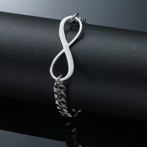 Titanium Staal Oneindigheidssymbool Cubaanse Schakelarmband Voor Mannen Vrouwen Mode Sieraden Verstelbare Zilveren Schakelarmband
