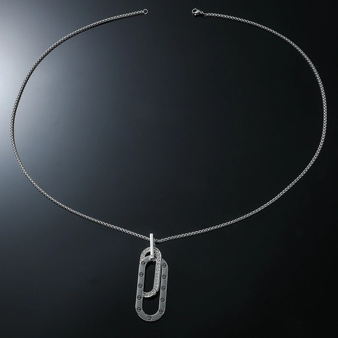 Hip Hop Stainless Steel Double Oval Interlocking Pendant Necklace With Rhinestone Screw Motif Box Chain Men Women Jewelry