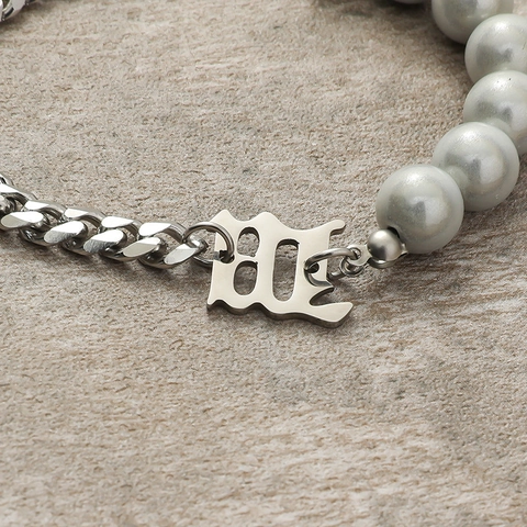 Gothic Letter Initiaal Roestvrij Stalen Armband Voor Heren Dames Kunstparel Schakelketting Gesplitst Trendy Sieraden Cadeau