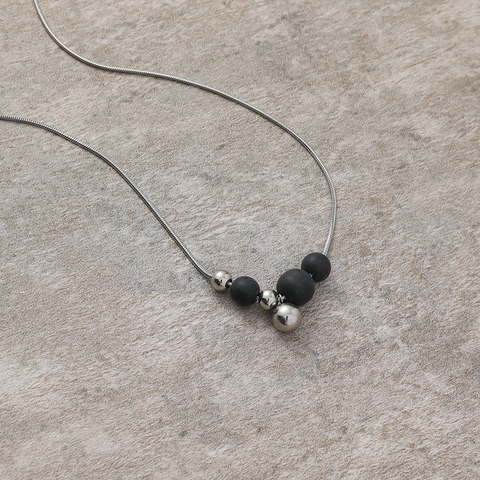 French Vintage Minimalist Titanium Steel Snake Chain Necklace Beaded Matte Frosted Black White Jewelry For Women Daily