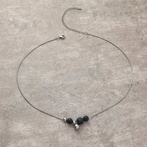 French Vintage Minimalist Titanium Steel Snake Chain Necklace Beaded Matte Frosted Black White Jewelry For Women Daily