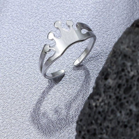 Minimalist Stainless Steel Crown Ring Adjustable Open Finger Ring Fashion Silver Electroplated Jewelry For Men And Women
