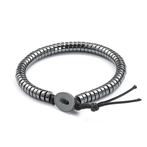 Bracelet Homme en Hématite Tressée à la Main Cordon Tissé Ajustable Perles en Hématite Non Magnétique Bijoux de Mode Cadeau