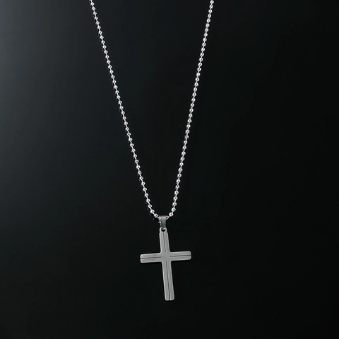 Minimalist Titanium Steel Cross Pendant Necklace For Men Women Polished Steel Color Ball Chain Religious Fashion Jewelry