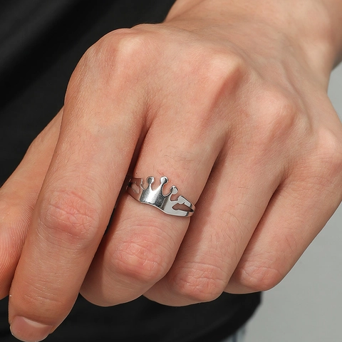 Minimalist Stainless Steel Crown Ring Adjustable Open Finger Ring Fashion Silver Electroplated Jewelry For Men And Women