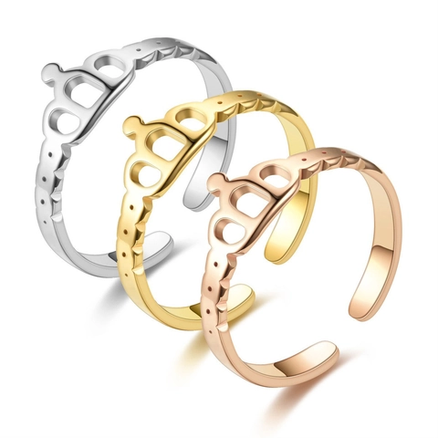 Krone Offener Ring Aus Edelstahl Für Damen Herren Minimalistisch Verstellbar Hohl Finger Schmuck Gold Silber Roségold