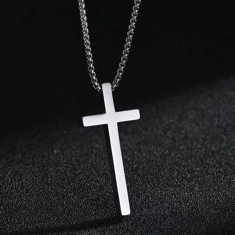 Minimalistische Roestvrijstalen Kruis Hanger Halsketting Voor Mannen Vrouwen Unisex Lange Trui Ketting Sieraden Zilverkleur