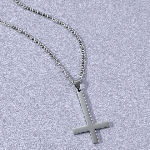 Halskette Aus Edelstahl Mit Umgekehrtem Kreuz Gothic-Punk St Peters Kreuzanhänger Panzerkette Unisex Mode Schmuck