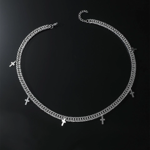 Collana e Bracciale da Uomo in Acciaio Inossidabile con Catena Cubana e Croce Tono Argento Gioielli Hip Hop Punk