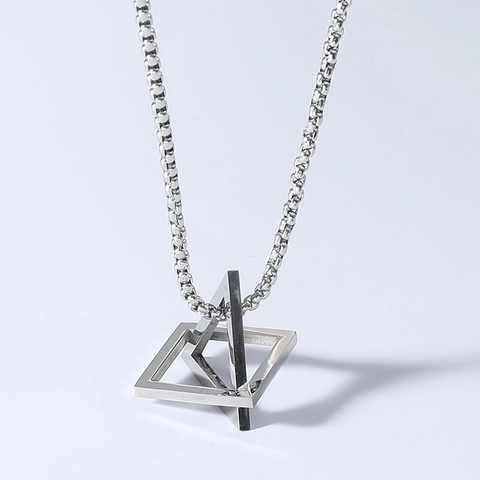 Hip Hop Titanium Steel Geometric Pendant Necklace For Men Women Minimalist Stainless Steel Box Chain O-Chain Jewelry Gift