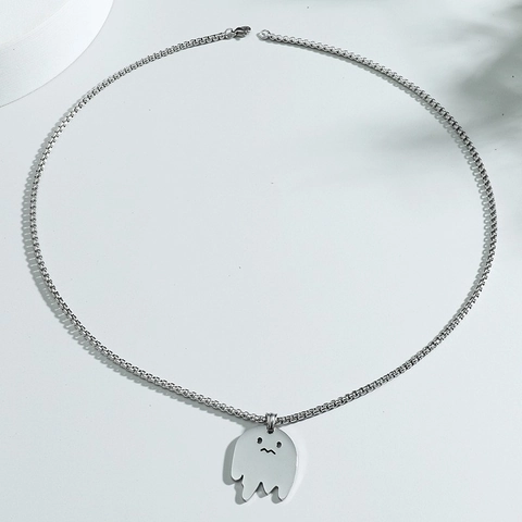 Simpatica Collana con Ciondolo a Forma di Fantasma in Acciaio al Titanio per Uomo Donna Hip Hop Metallo Lucidato Fantasma Gioielli per Halloween