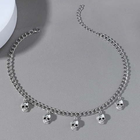 Men's Hip Hop Punk Skull Pendant Necklace Silver Electroplated Alloy Cuban Chain Gothic Rock Fashion Jewelry Gift For Men