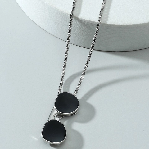 Collana con Ciondolo a Forma di Occhiali da Sole Hip Hop alla Moda per Uomo Donna Creativa in Lega Argento Stile Punk Gioielli