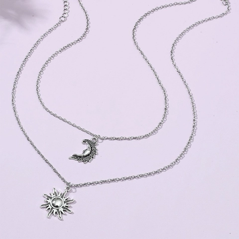 Collana Con Ciondolo Sole E Luna In Lega Vintage Per Uomo Donna Retro Boho Celeste Strass Catena Lunga Gioielli Regalo