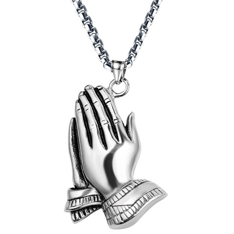 Vintage Biddende Handen Hanger Halsketting Voor Mannen Vrouwen Hip Hop Mode Legering Verguld Sieraden Accessoires Met Box Ketting