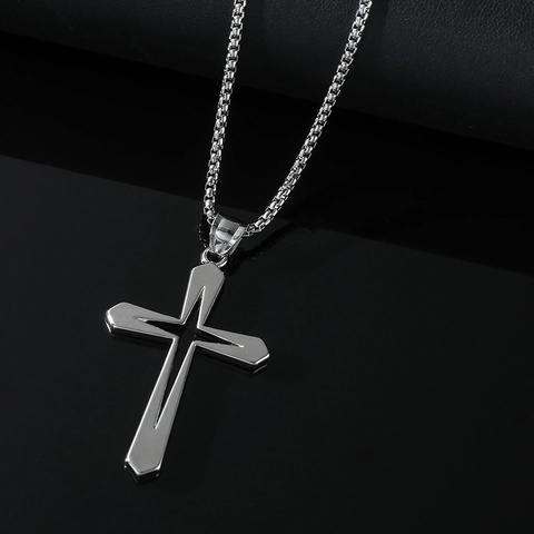 Modische Legierung Hohlkreuz Anhänger Halskette Für Unisex Hip-Hop Punk Stil Silber Polierte Box-Kette Paar Schmuck Geschenk