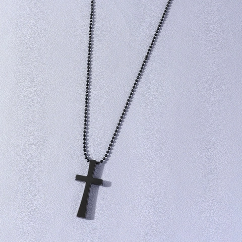Hip Hop Cross Pendant Necklace Titanium Steel Alloy Round Bead Chain Punk Style Geometric Jewelry For Men Women Daily Wear